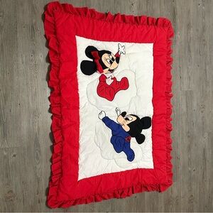 Vintage Disney baby handmade quilt Mickey and Minnie Mouse - ruffle